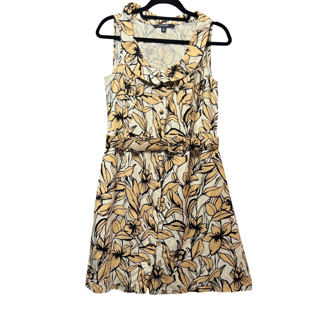 Chadwicks Floral Print Dress Sleeveless Button Front Belted Linen Blend 10P